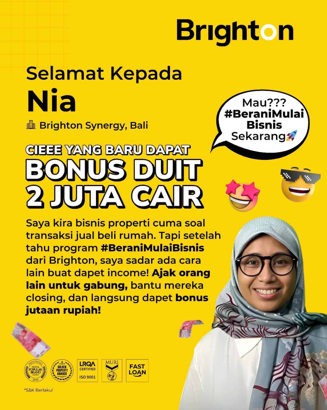 Selamat Kepada Bu Nia Brighton Synergy Denpasar Bali Bonus Duit 2 Juta Cair Selamat Kepada Bu Nia Brighton Synergy Denpasar Bali Bonus Duit 2 Juta Cair