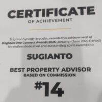 Sugianto Brighton Synergy Brighton One Connect Awards #14 Best Property Advisor Based On Commission
