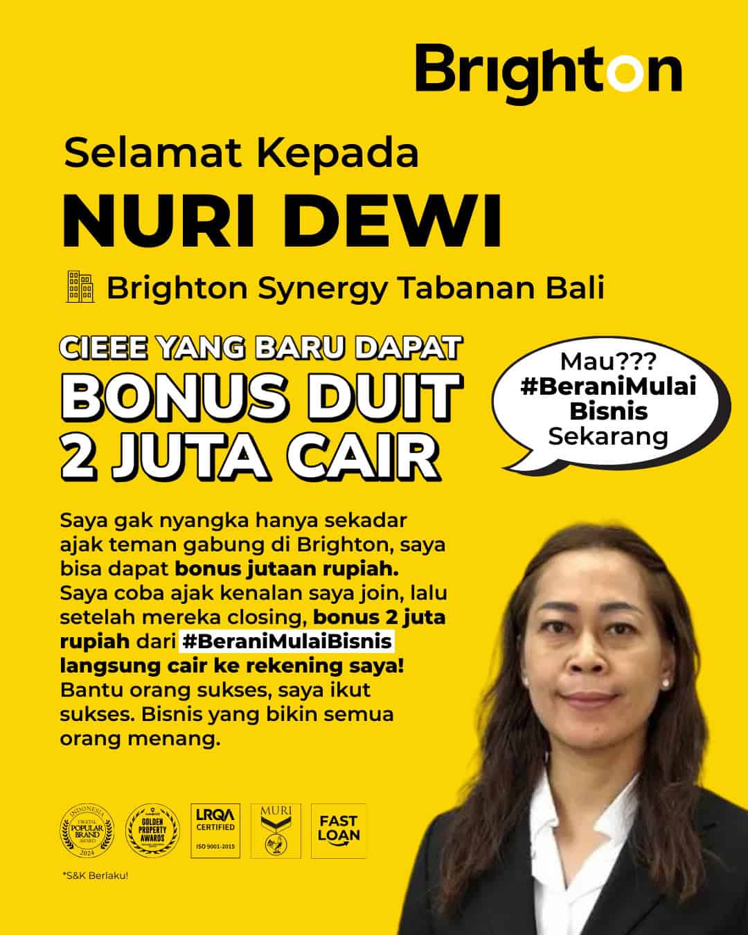 Selamat Kepada Bu Nuri Dewi Brighton Synergy Tabanan Bali Bonus Duit 2 Juta Cair Selamat Kepada Bu Nuri Dewi Brighton Synergy Tabanan Bali Bonus Duit 2 Juta Cair