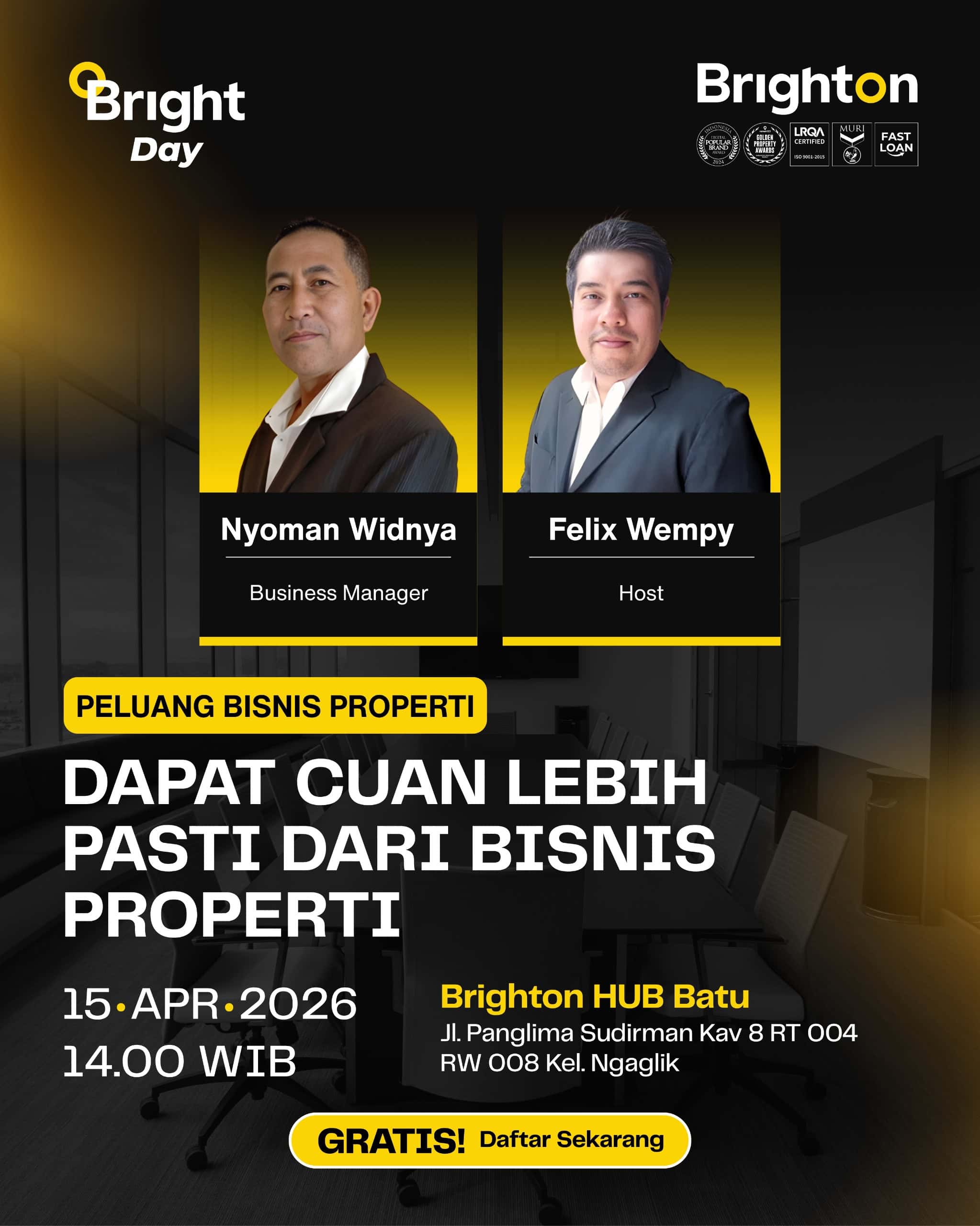 Bright Day Batu : Dapat Cuan Lebih Pasti Dari Bisnis Properti Bright Day Batu : Dapat Cuan Lebih Pasti Dari Bisnis Properti